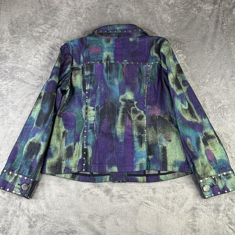 Berck Jacket Womens Medium Purple Green Studded Denim Tye Dye Silver Buttons - Picture 7 of 11